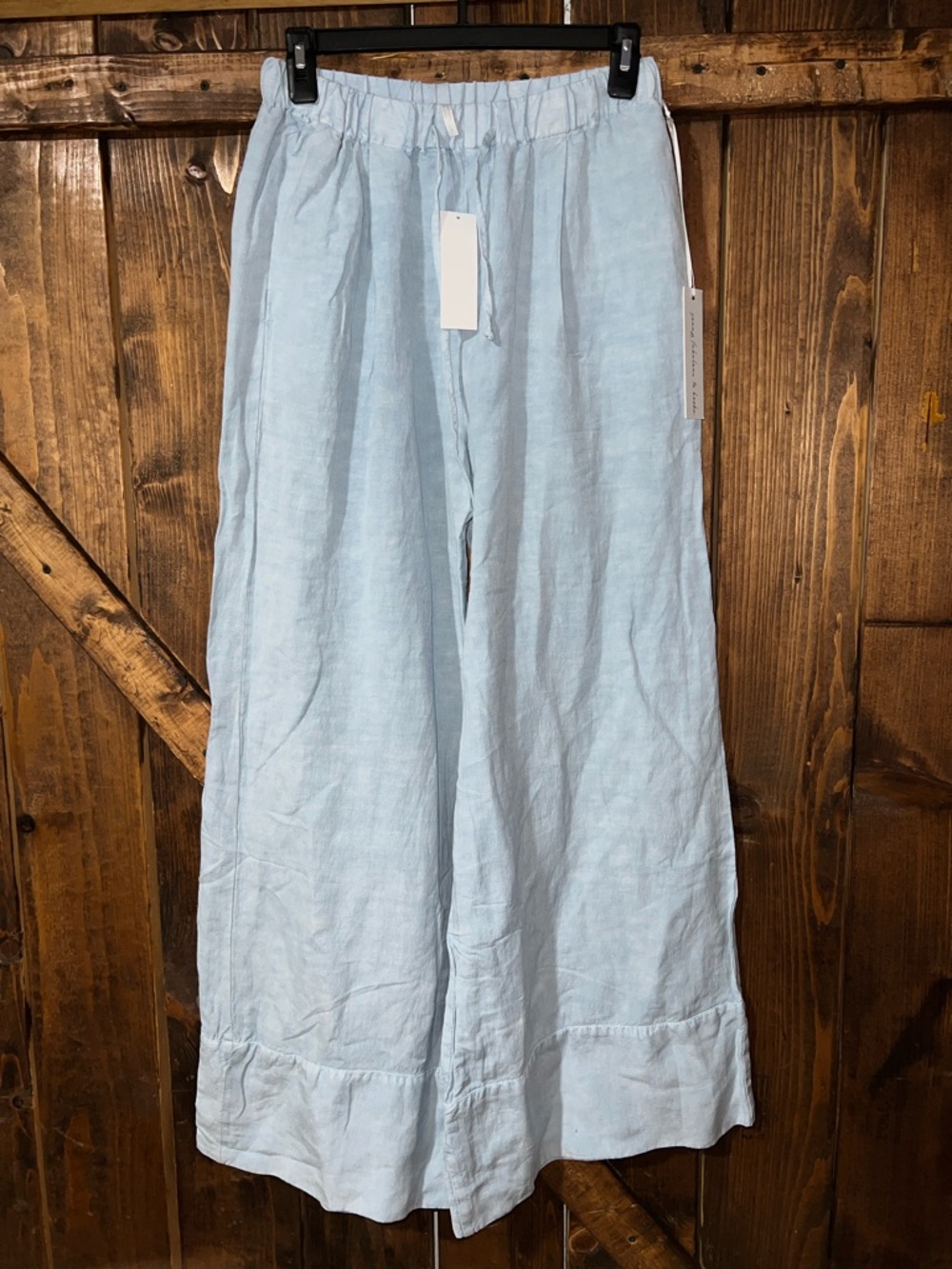 Light Blue Linen Wide-Leg Casual Pants for Women
